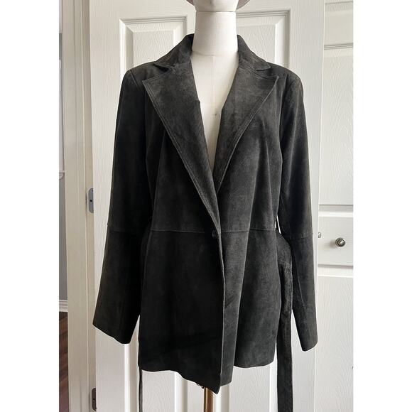 EXPRESS Women's Vintage 90's Y2K Dark Brown Suede Belted Jacket Coat Sz L - Picture 9 of 16